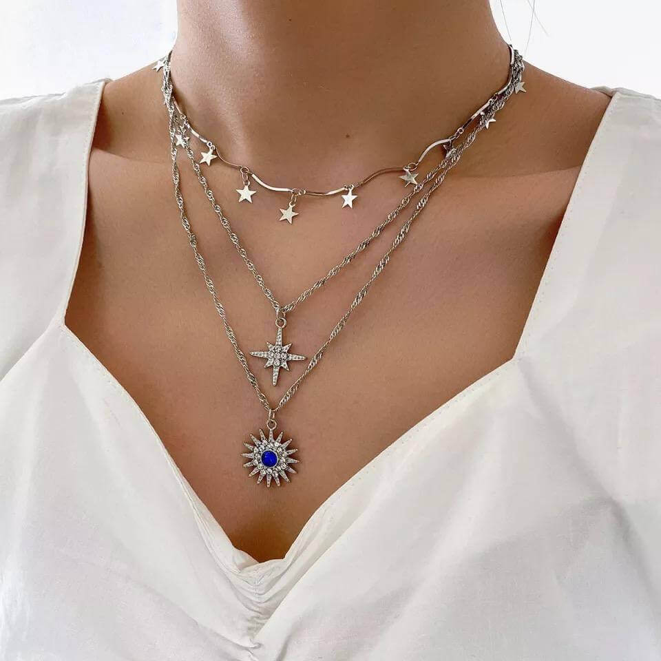 Celestial Goddess Layered Necklace, silver - Mandala Jane Jewelry