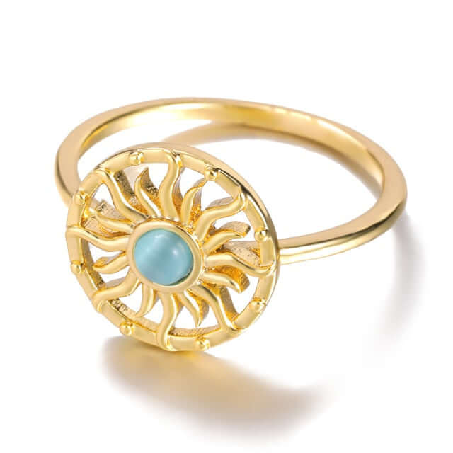 Cosmic Blue Opal Sun Ring, silver - Mandala Jane Jewelry