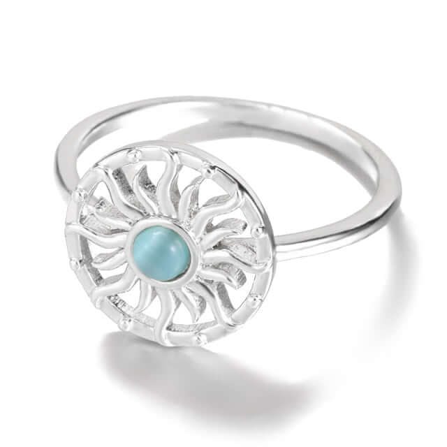 Cosmic Blue Opal Sun Ring, silver - Mandala Jane Jewelry