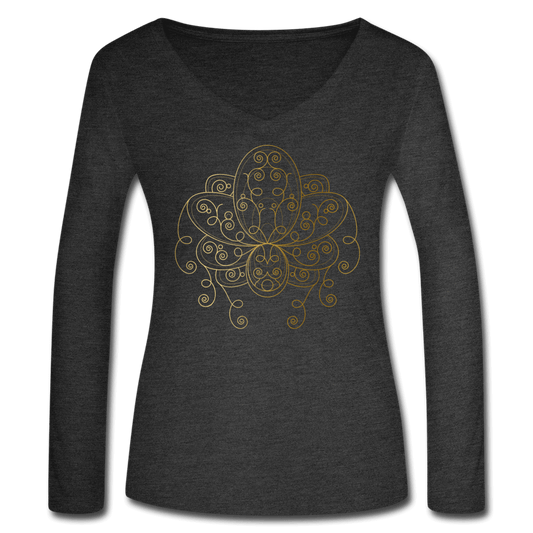Ornate Lotus V-Neck Shirt - deep heather